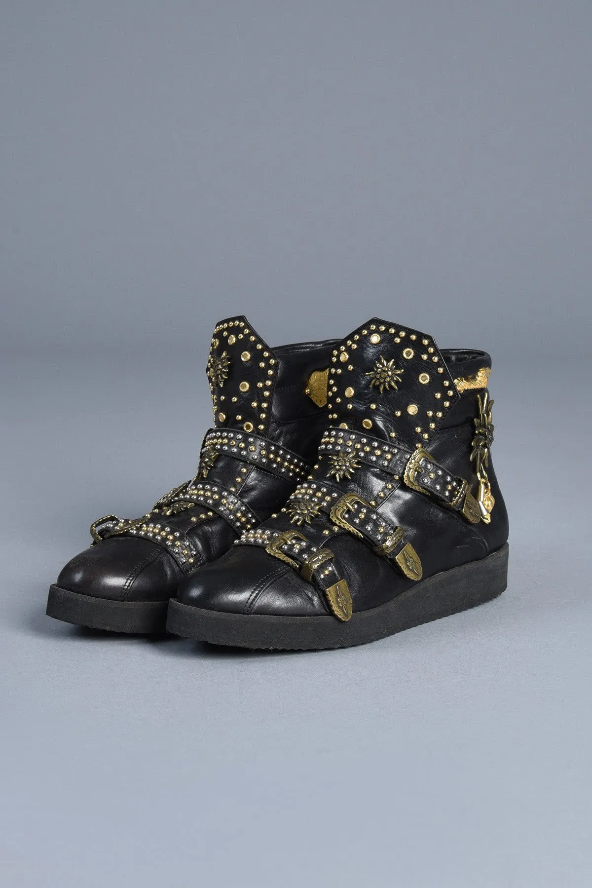 Lily Farouche Calfskin Studded High Top Sneaker Boots