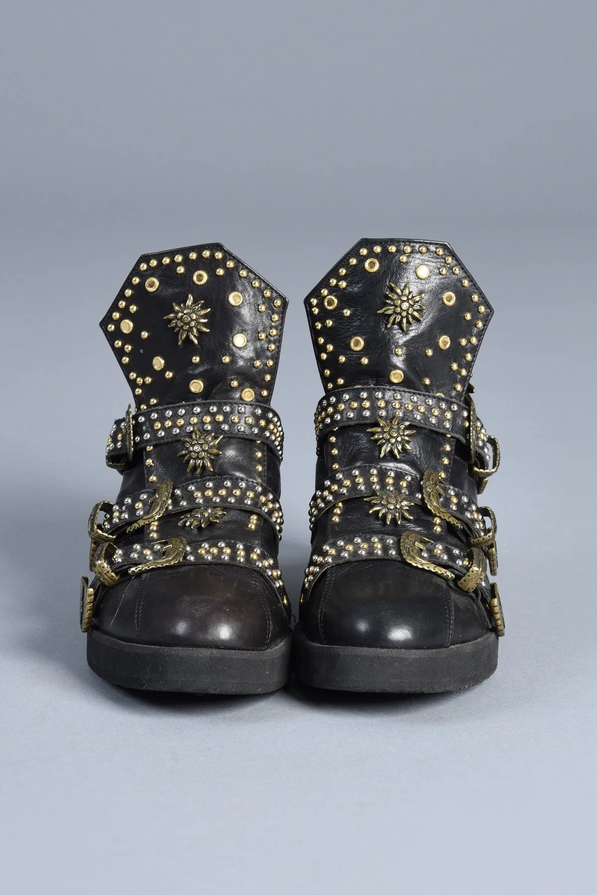 Lily Farouche Calfskin Studded High Top Sneaker Boots