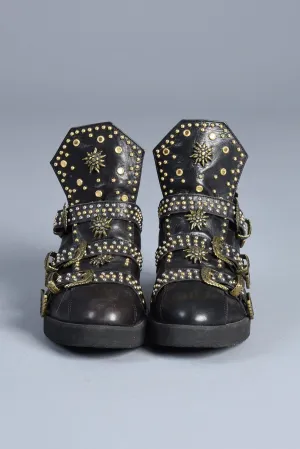 Lily Farouche Calfskin Studded High Top Sneaker Boots