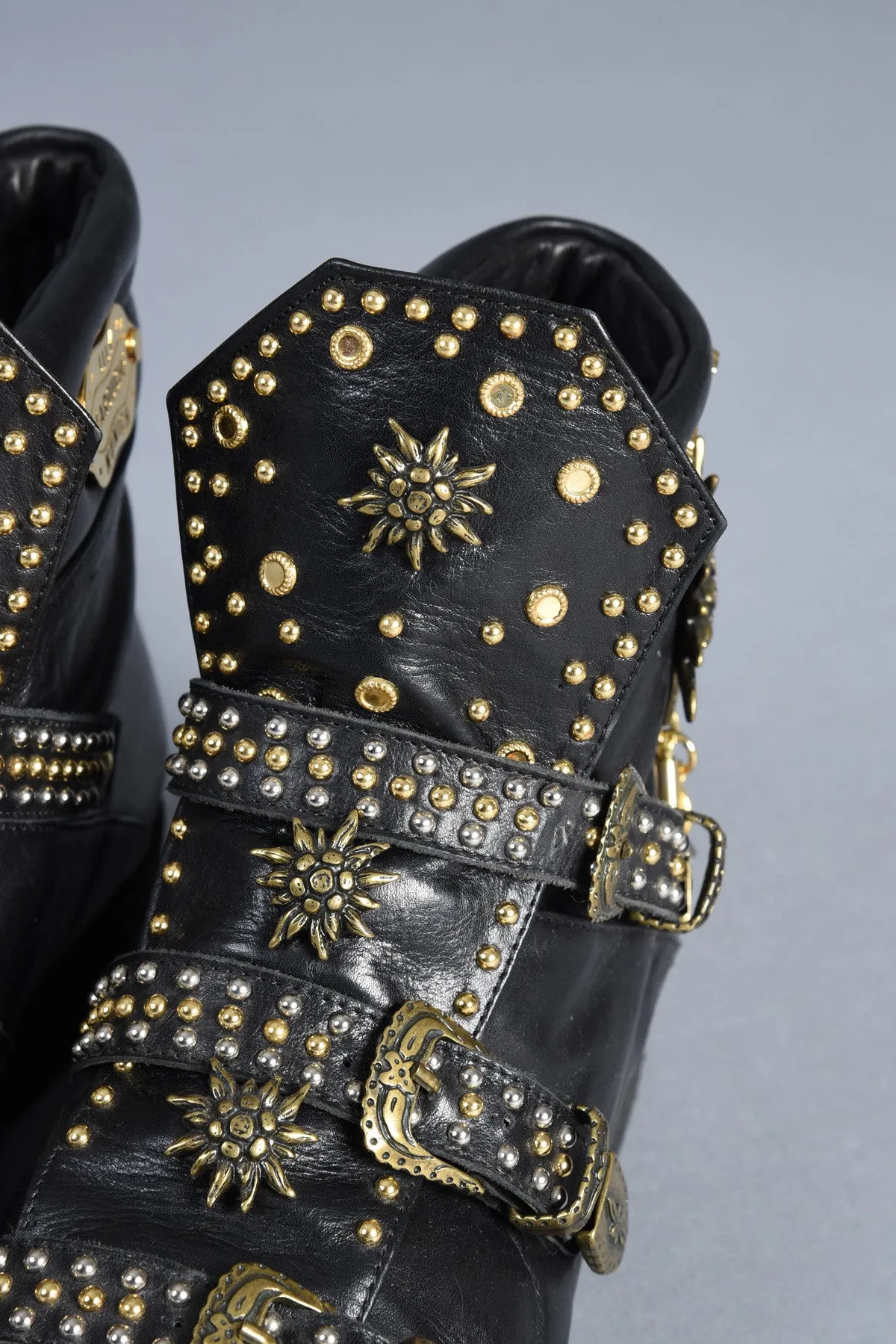 Lily Farouche Calfskin Studded High Top Sneaker Boots