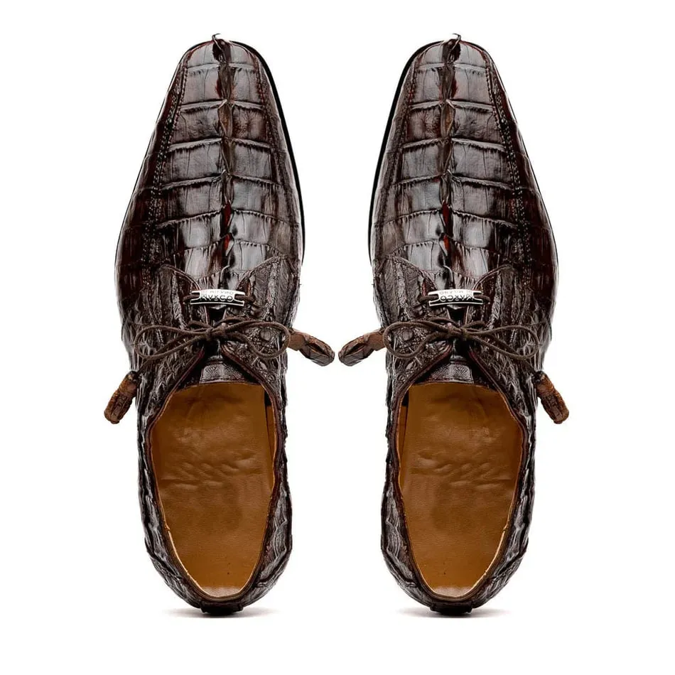 Marco Di Milano Cancun Men's Shoes Brown Exotic Hornback Crocodile Skin Derby Oxfords