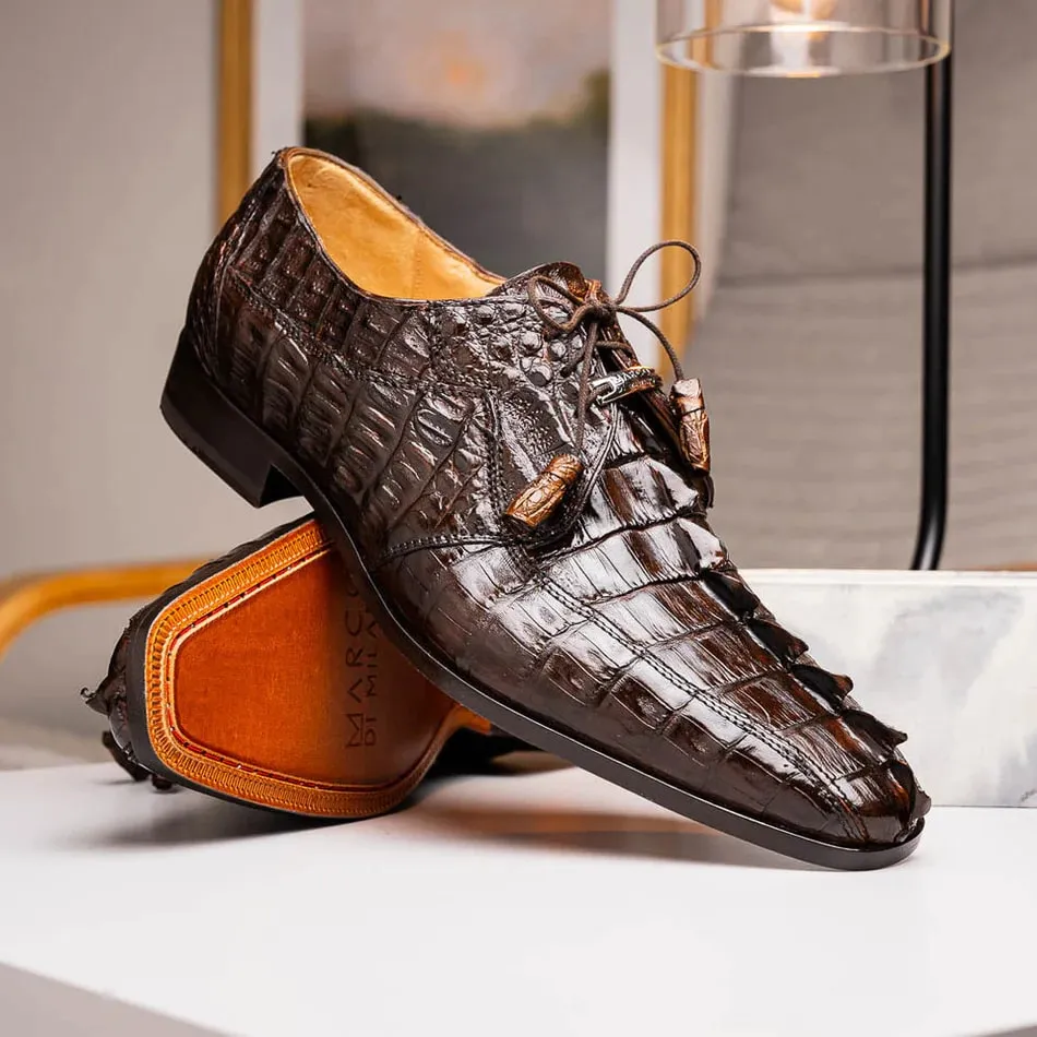 Marco Di Milano Cancun Men's Shoes Brown Exotic Hornback Crocodile Skin Derby Oxfords