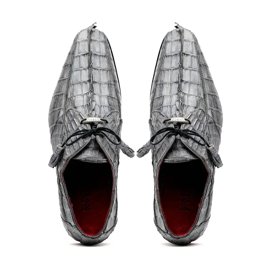 Marco Di Milano Cancun Men's Shoes Gray Exotic Hornback Crocodile Skin Derby Oxfords
