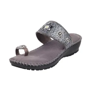 Metro Womens Synthetic Gun Metal Slip Ons