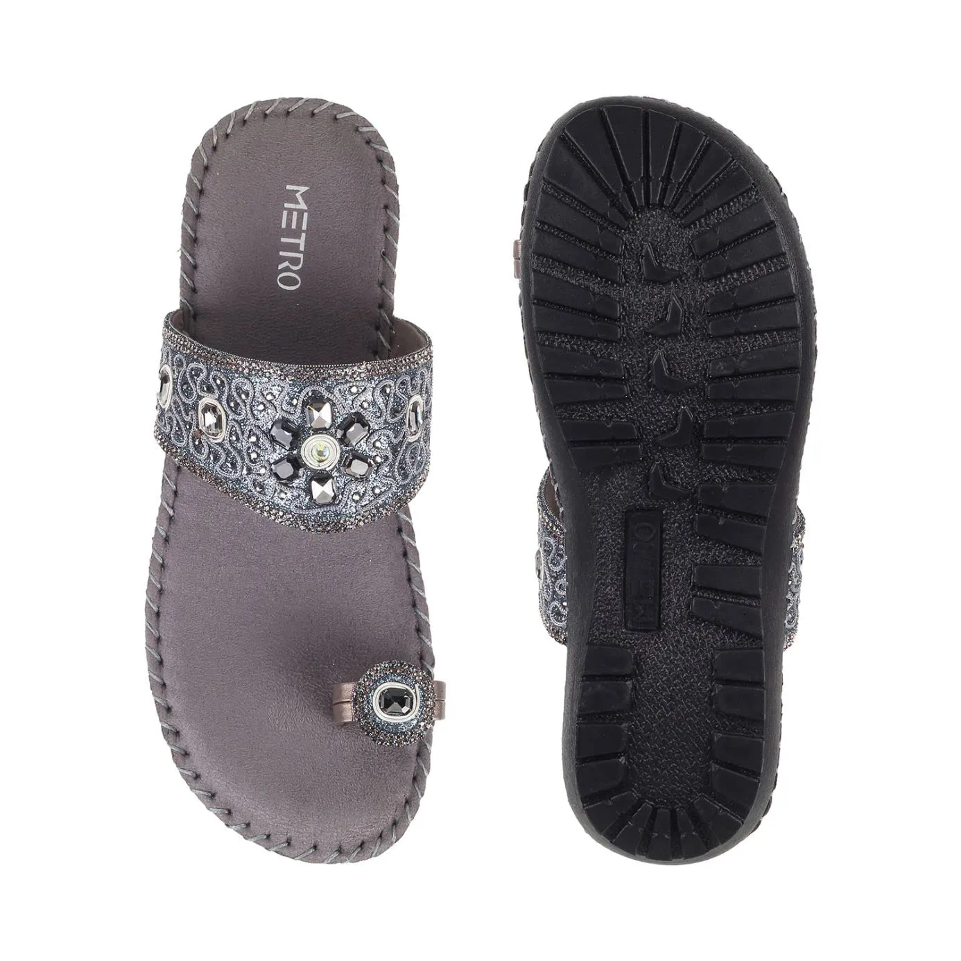 Metro Womens Synthetic Gun Metal Slip Ons