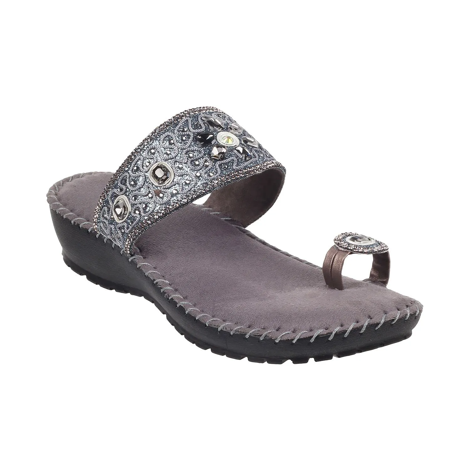 Metro Womens Synthetic Gun Metal Slip Ons