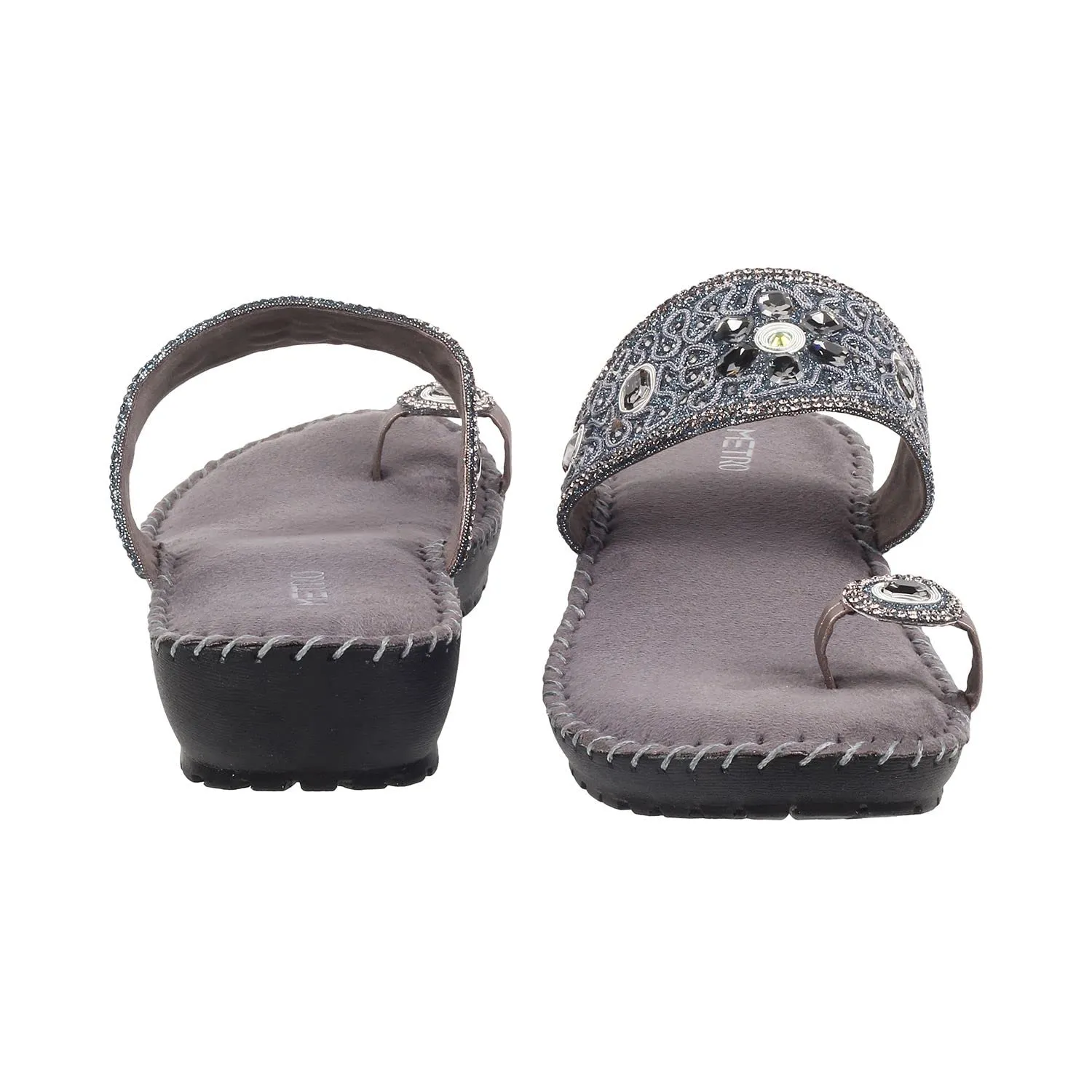 Metro Womens Synthetic Gun Metal Slip Ons
