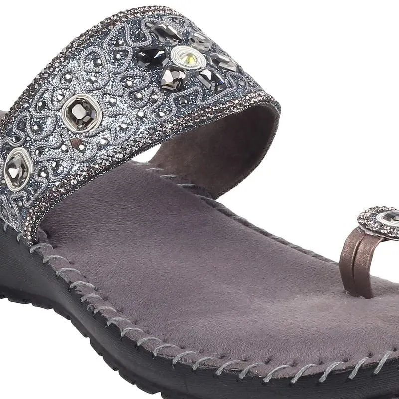 Metro Womens Synthetic Gun Metal Slip Ons