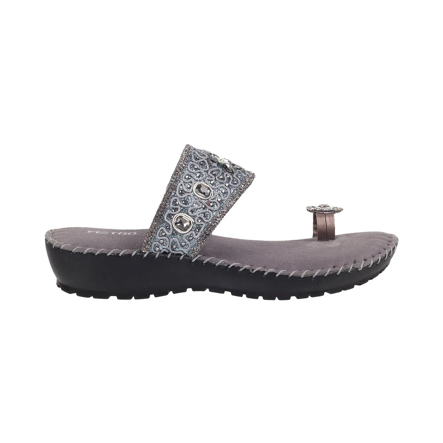 Metro Womens Synthetic Gun Metal Slip Ons