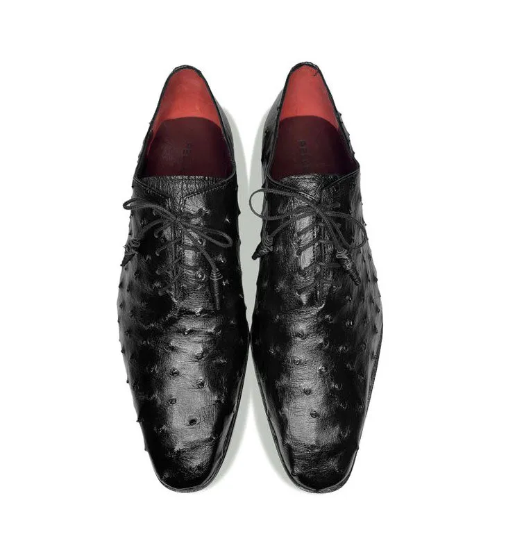 Pelle Exotics Ostrich Quill Lace-Up Oxford Black
