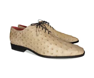 Pelle Exotics Ostrich Quill Lace-Up Oxford Taupe