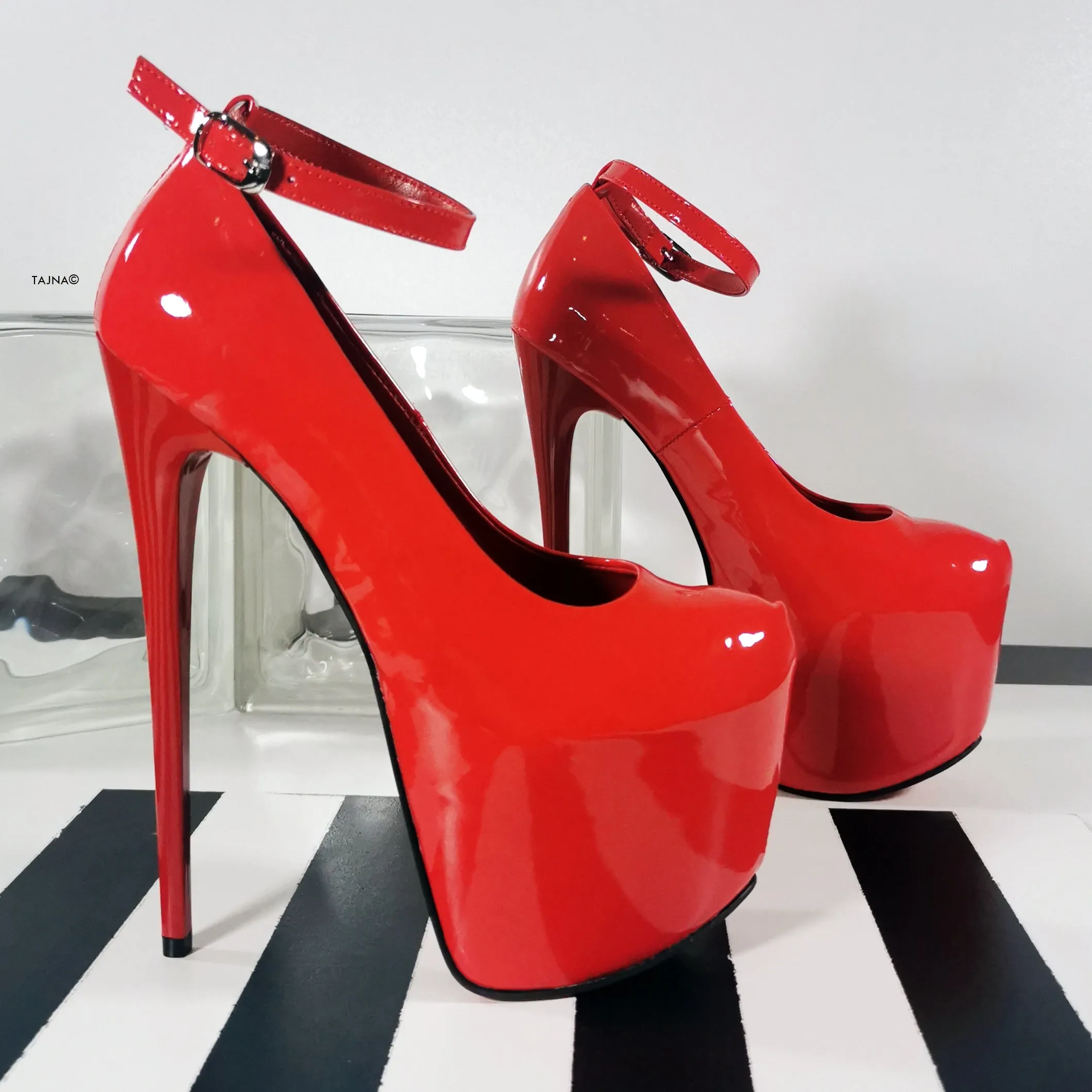 Red Gloss Ankle Strap Classic High Heels