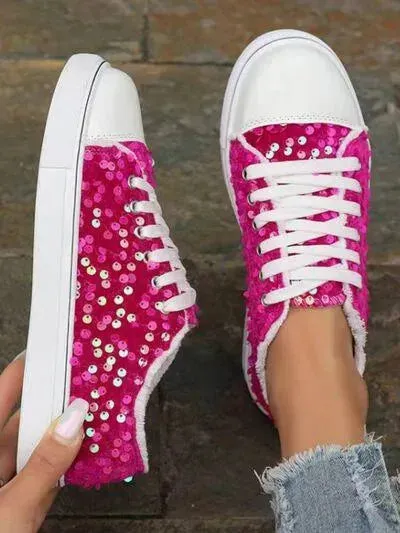 Sequin Round Toe Flat Sneakers