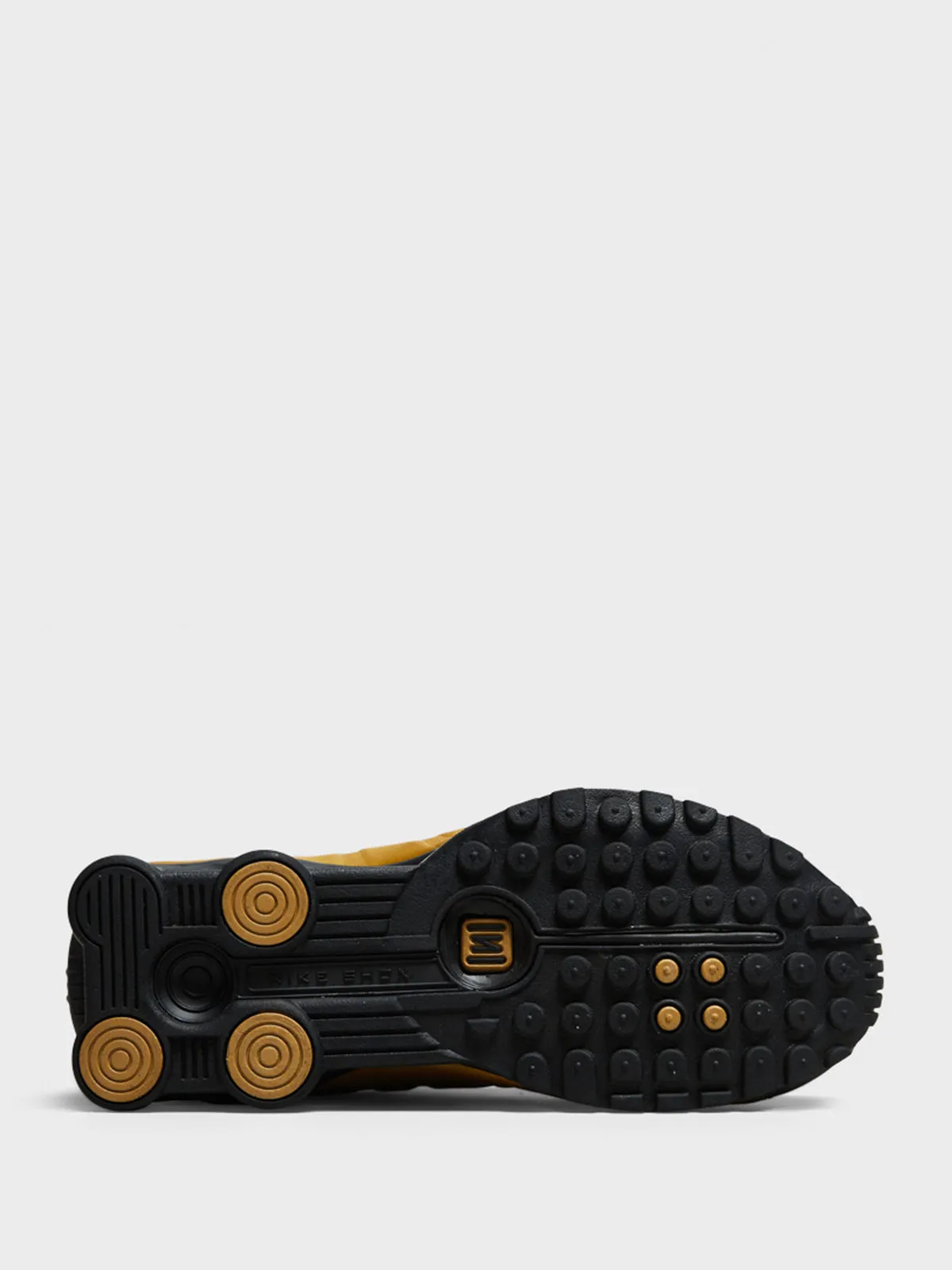 Shox R4 Sneakers in Black and Metallic Gold