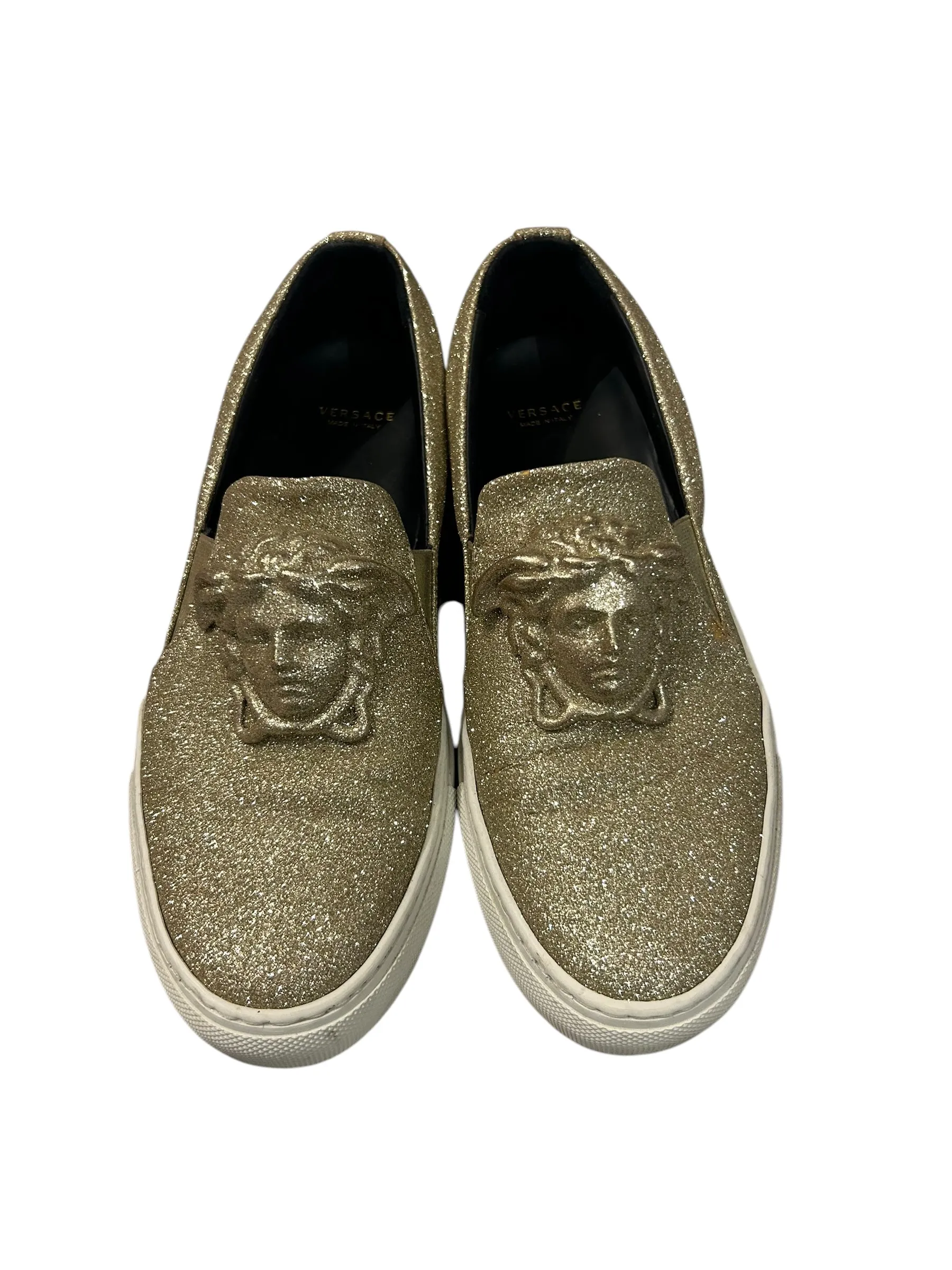 VERSACE Glitter Medusa Slip-Ons - Size 7.5