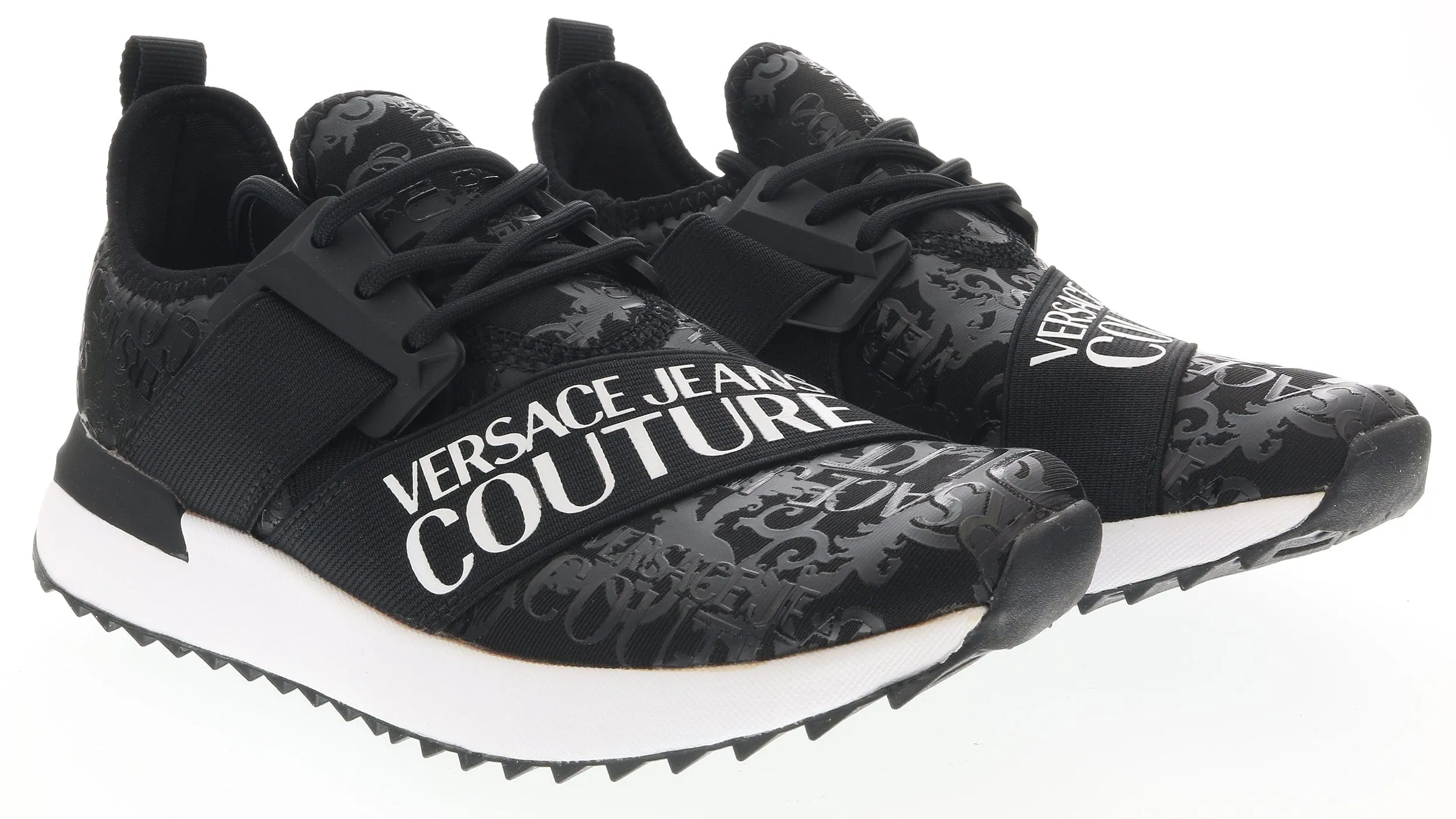 Versace Jeans Couture Black Signature Heel Court Lace Up Sneakers