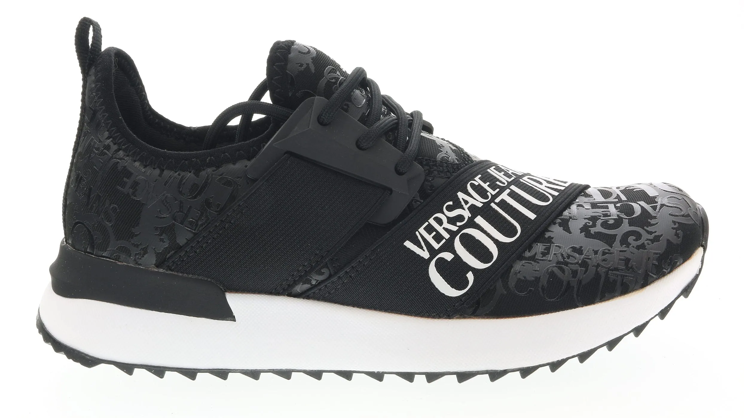 Versace Jeans Couture Black Signature Heel Court Lace Up Sneakers