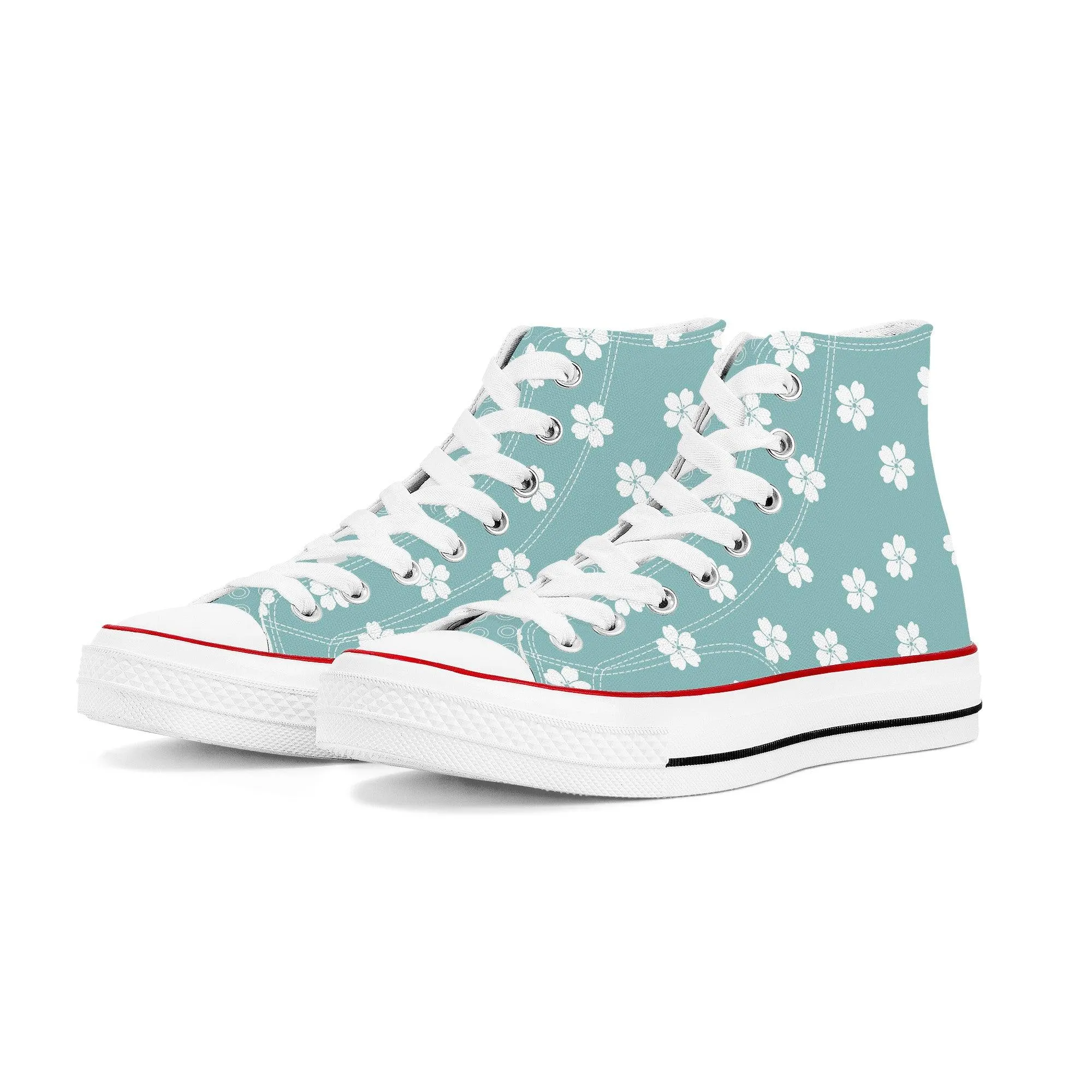 White Sakura Blue High Tops