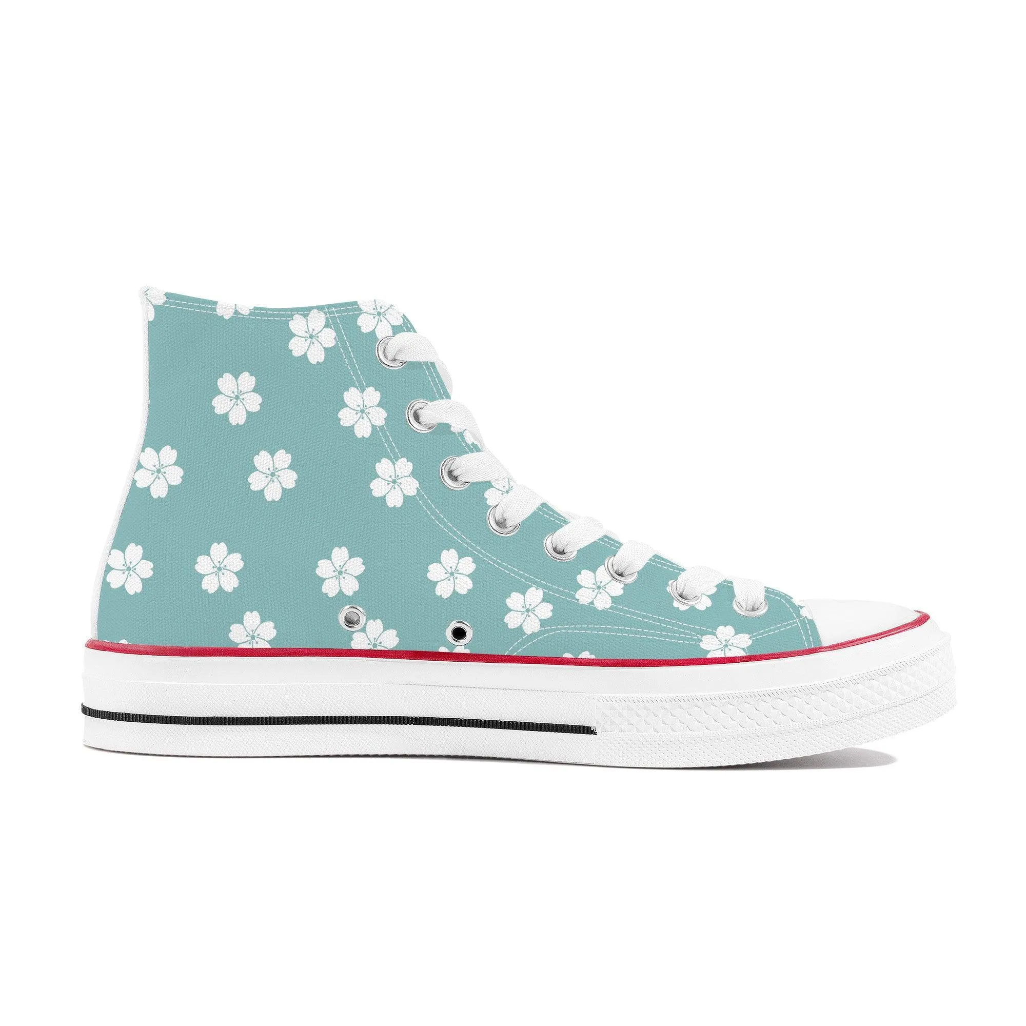 White Sakura Blue High Tops