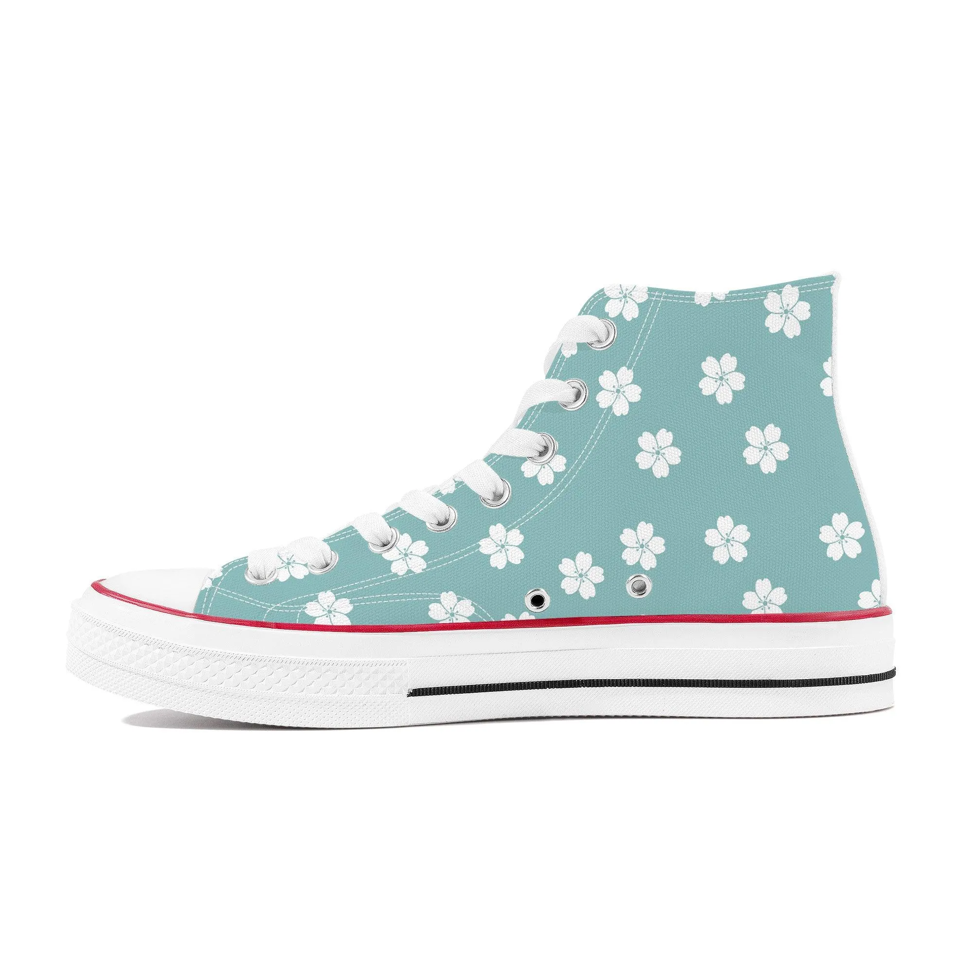 White Sakura Blue High Tops