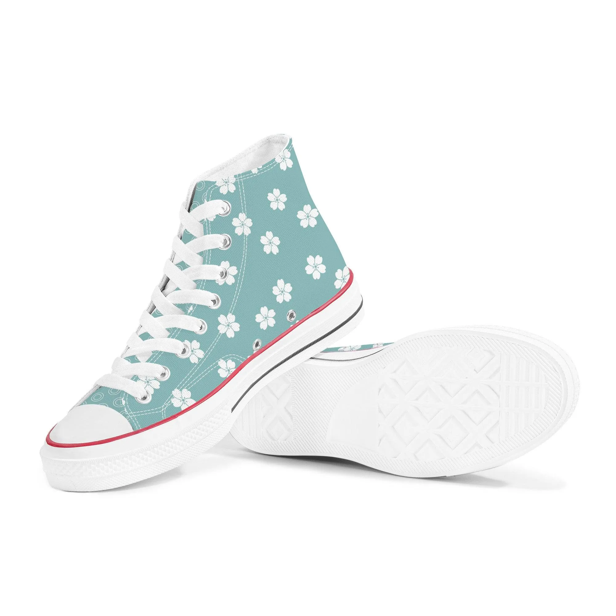 White Sakura Blue High Tops