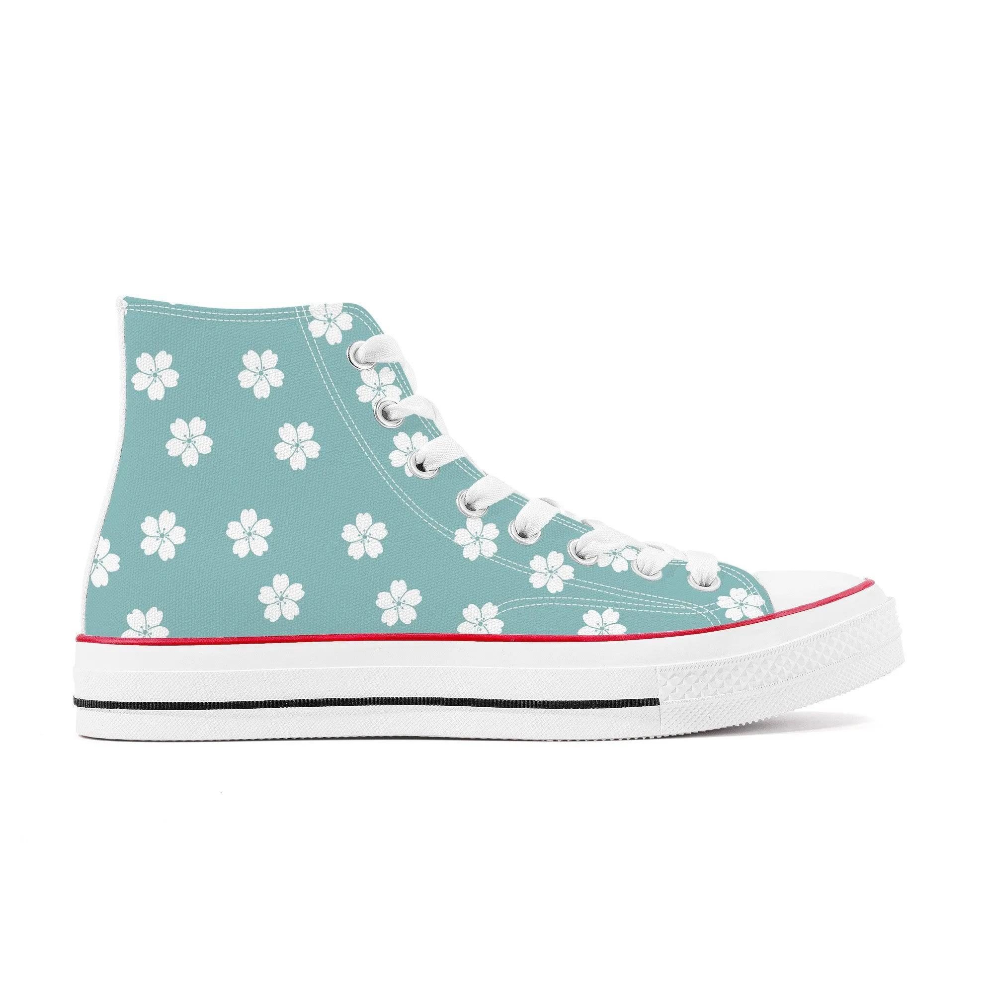 White Sakura Blue High Tops