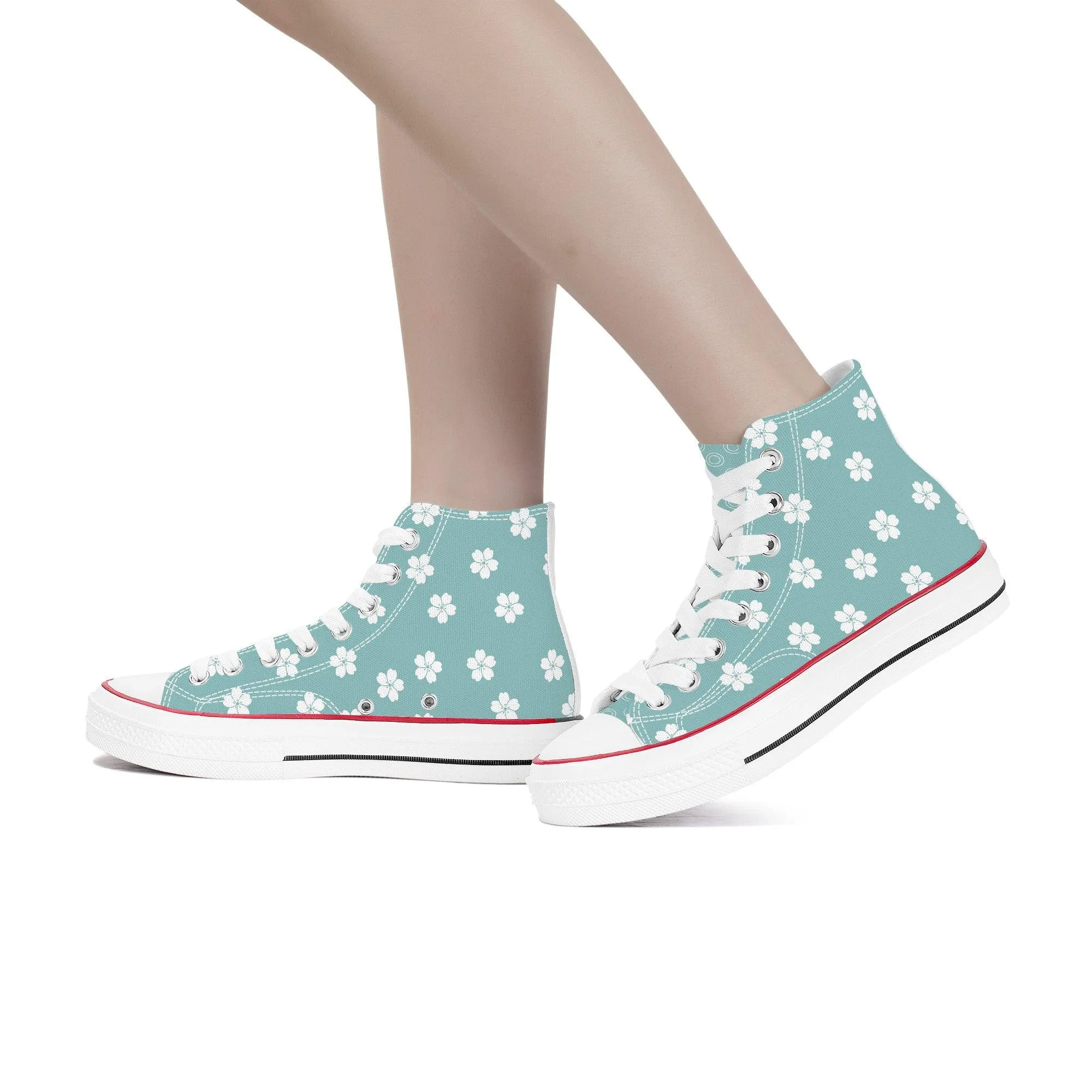 White Sakura Blue High Tops