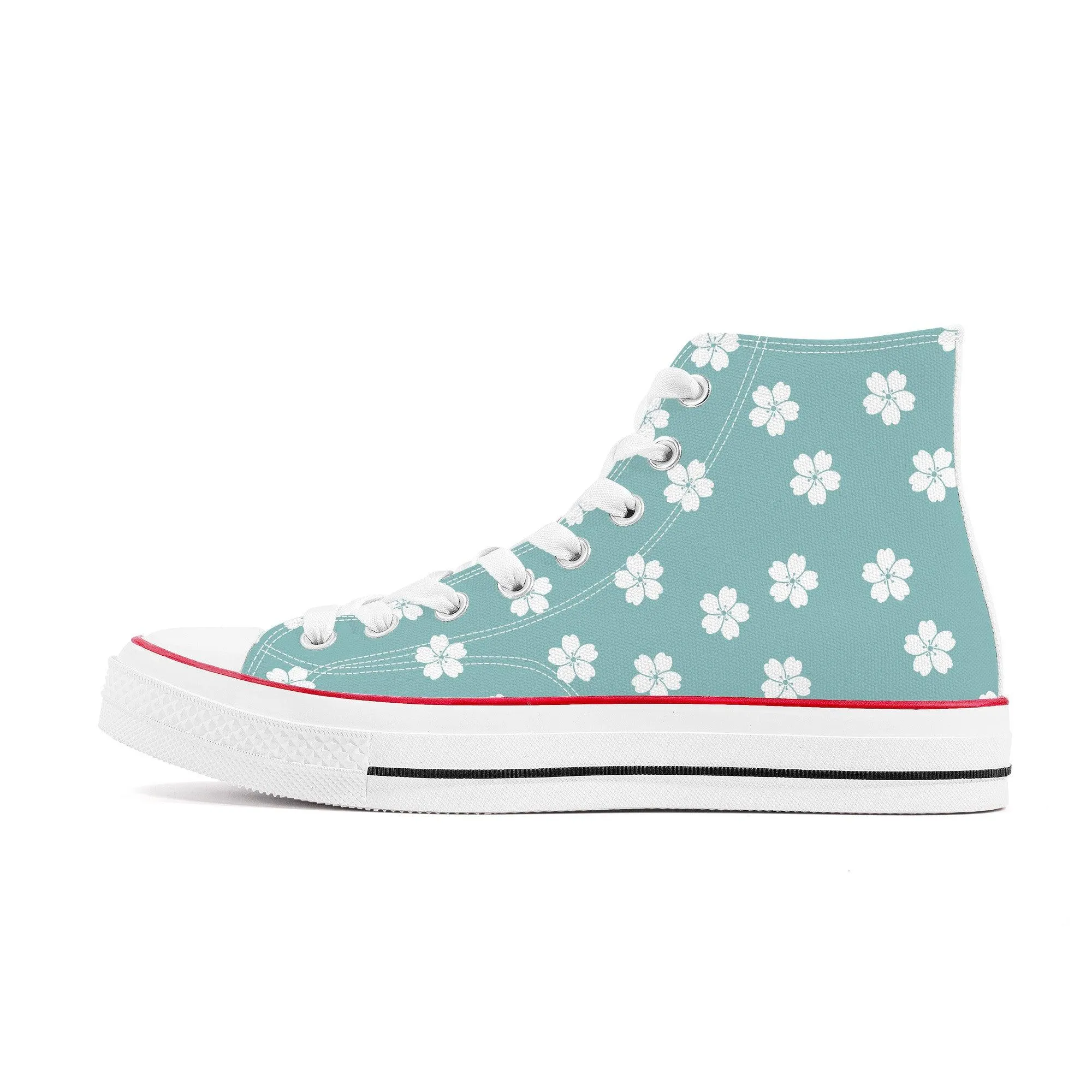 White Sakura Blue High Tops