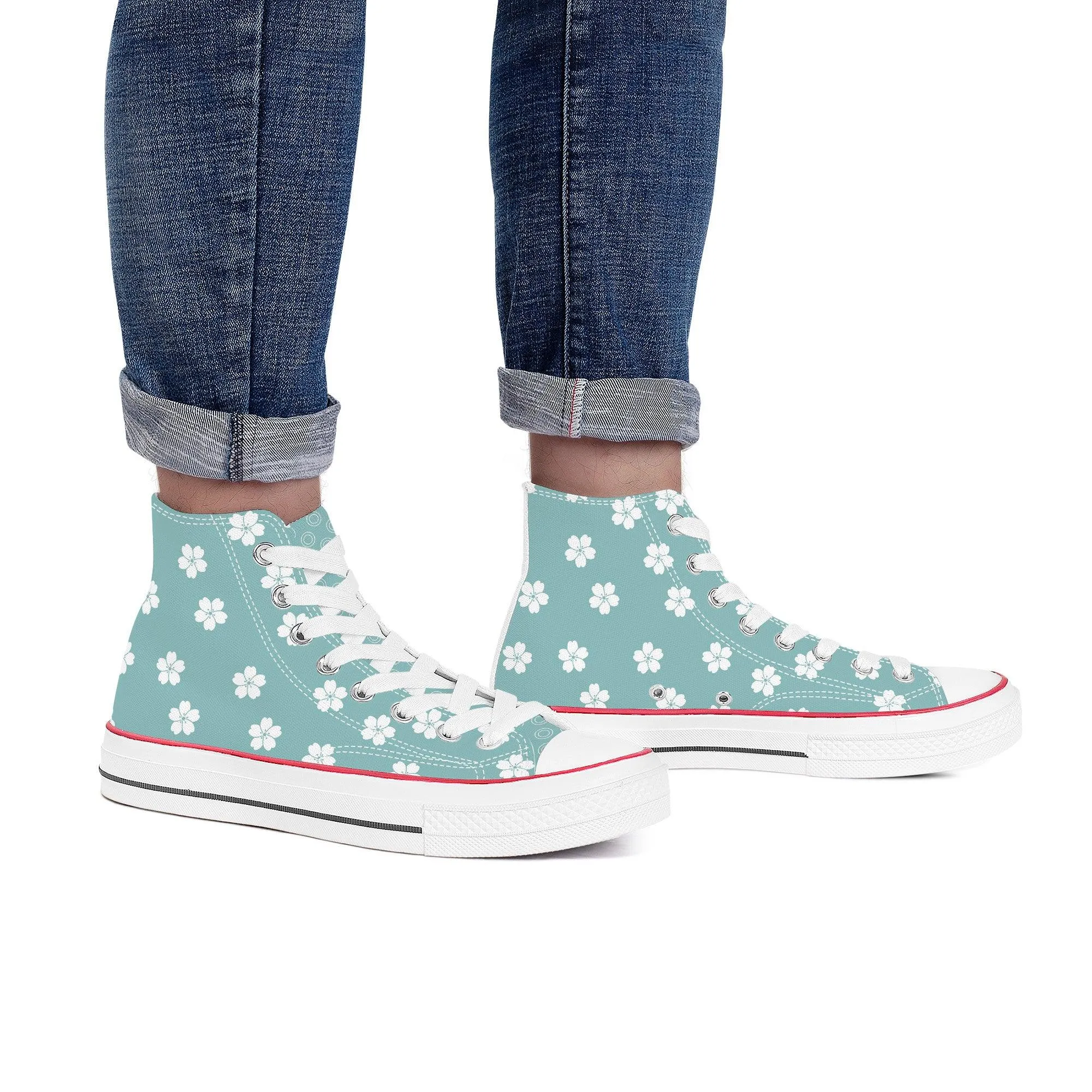 White Sakura Blue High Tops
