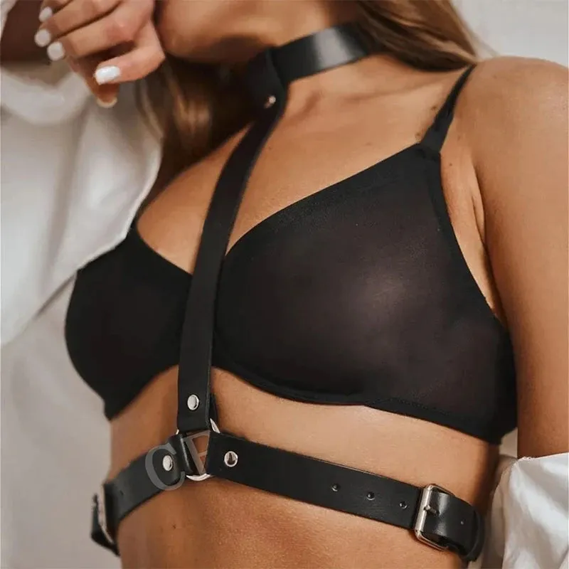 Women Garter Belt PU Leather Harness Sexy Costume