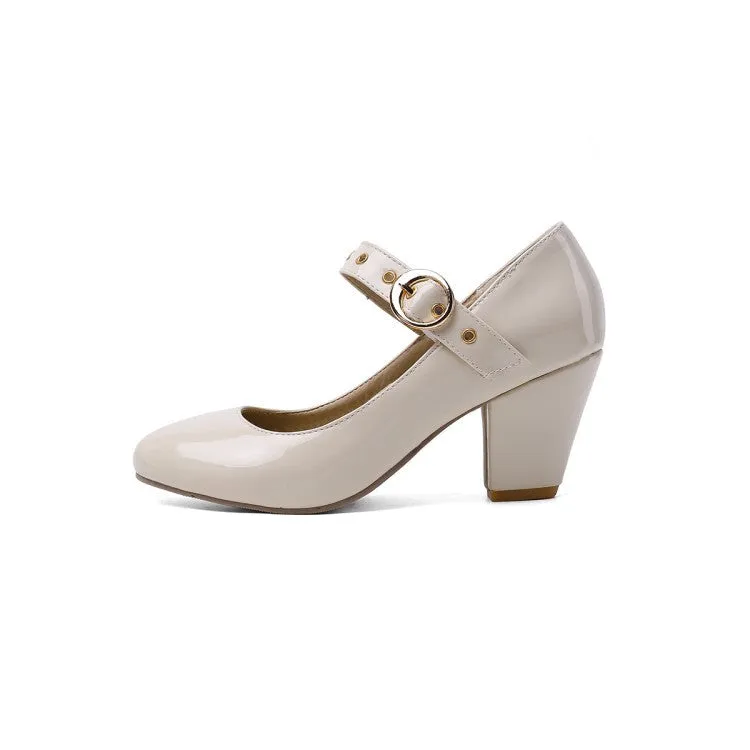Women's Shoes Fashion Mary Jane High Heels Thick Heel Light Mouth One-word Buckle