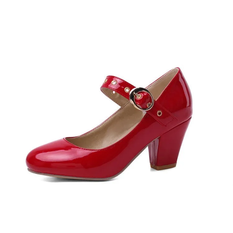 Women's Shoes Fashion Mary Jane High Heels Thick Heel Light Mouth One-word Buckle