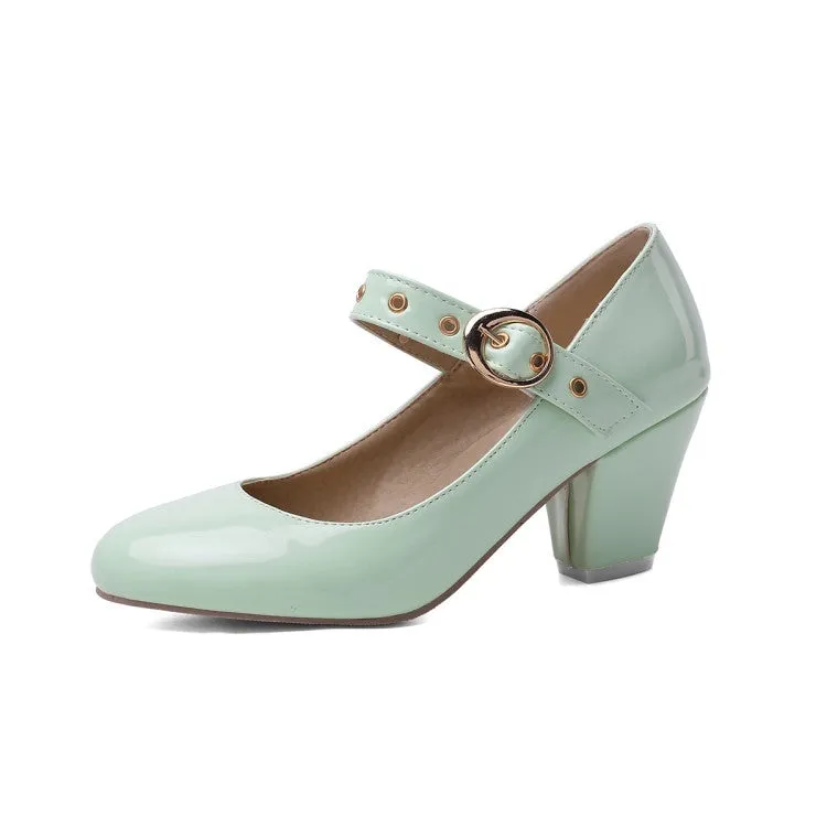 Women's Shoes Fashion Mary Jane High Heels Thick Heel Light Mouth One-word Buckle