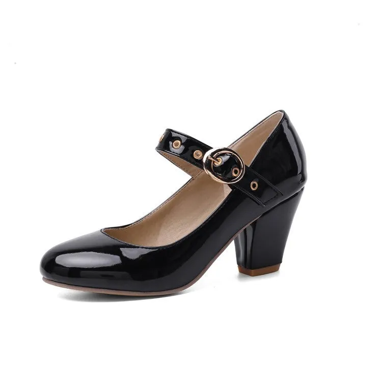 Women's Shoes Fashion Mary Jane High Heels Thick Heel Light Mouth One-word Buckle